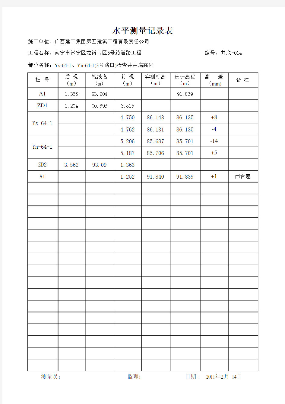 水准测量记录表