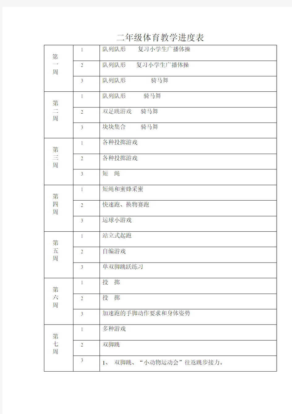 二年级教学进度表(4)