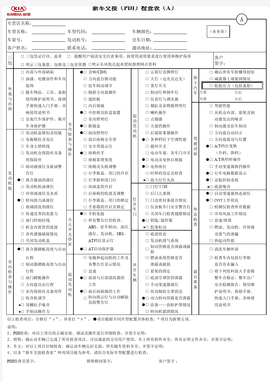 新车交接(PDI)检查表(新)