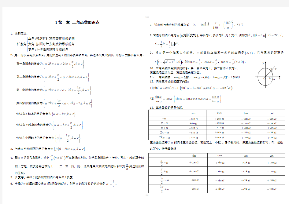 高中数学必修4第一章_三角函数知识点