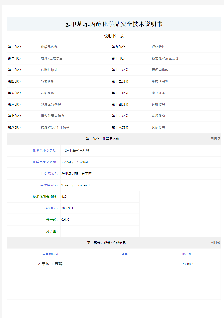 2-甲基-1-丙醇化学品安全技术说明书