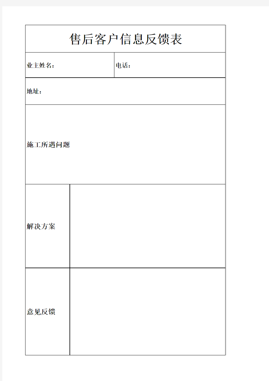 售后客户信息反馈表