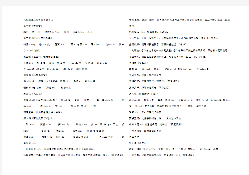 人教版语文九年级下册字词整理