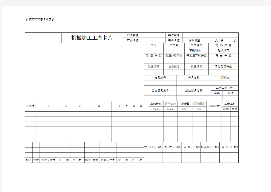 机械加工工序卡片模板