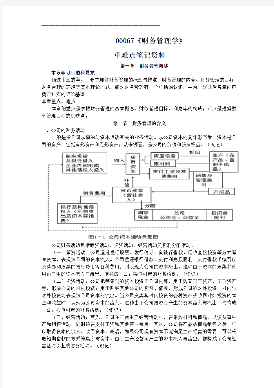 自考00067《财务管理学》重难点笔记资料