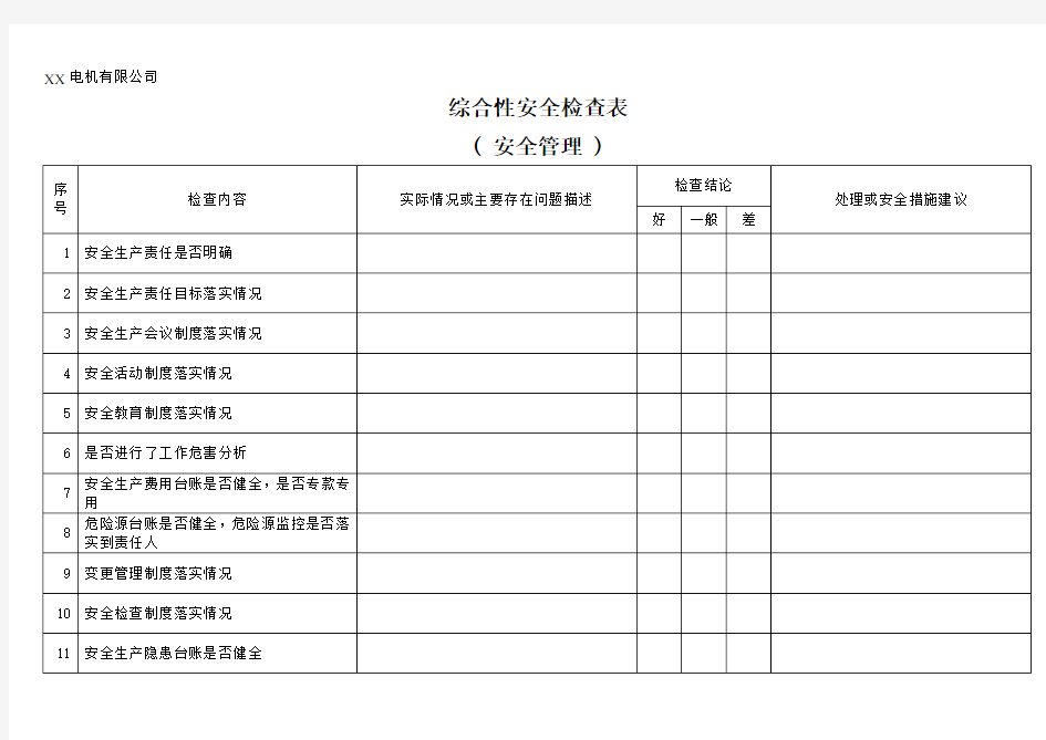 综合性安全检查表(安全管理)