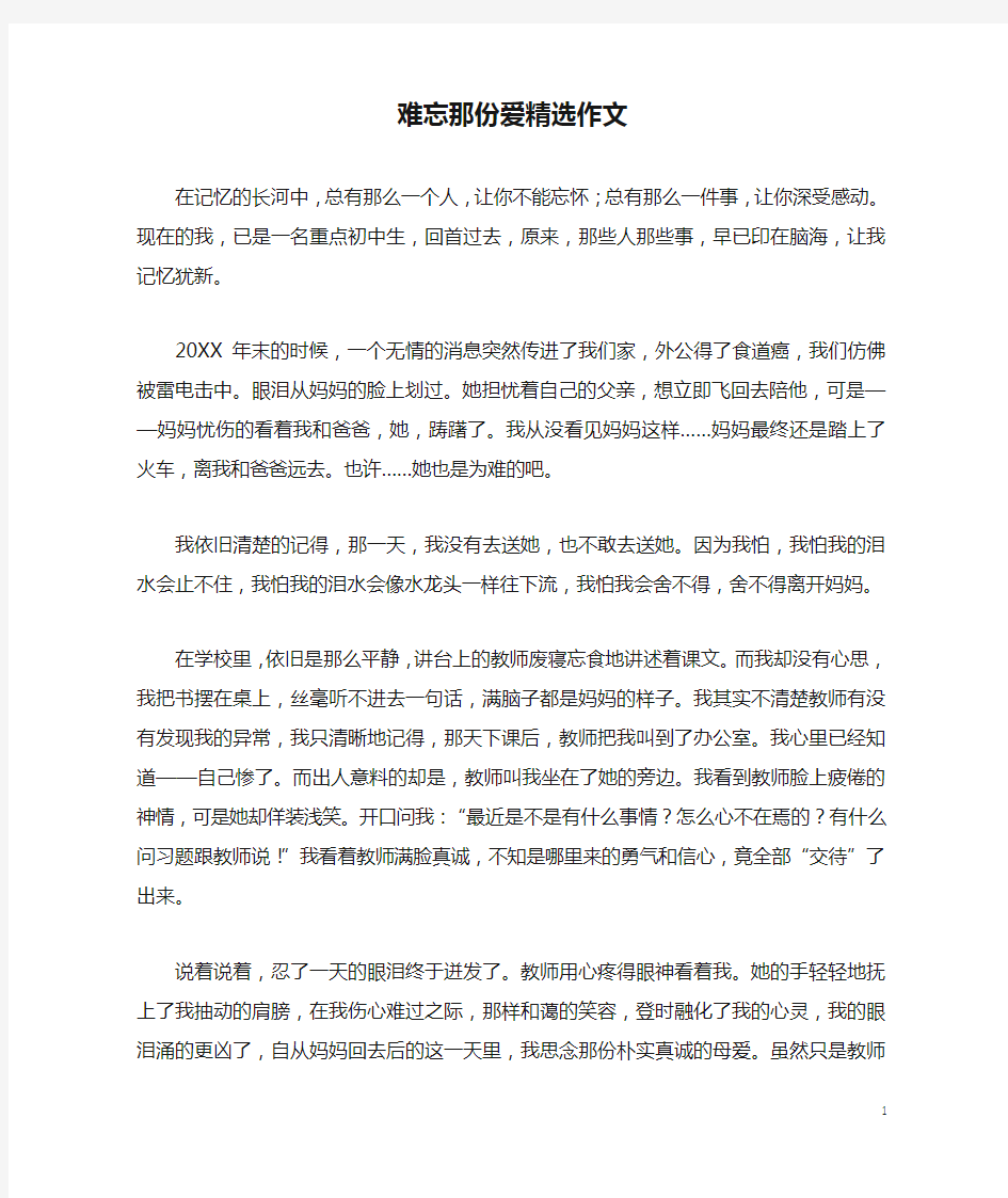 难忘那份爱精选作文