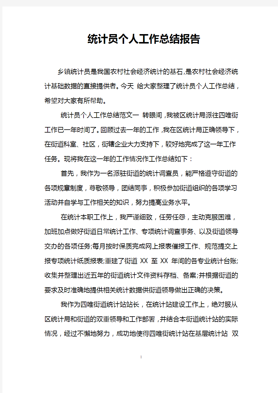 统计员个人工作总结报告