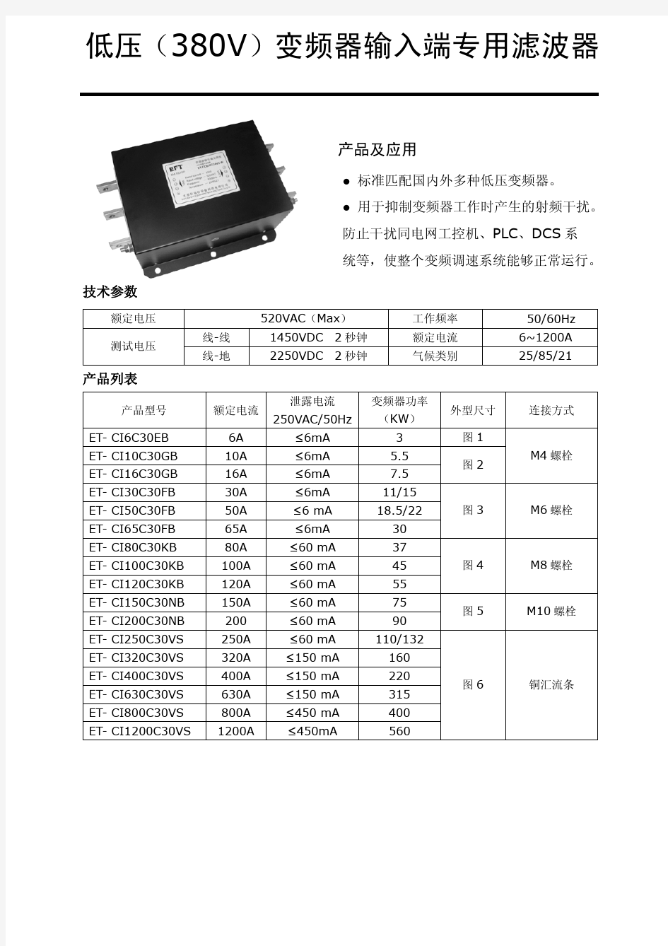 低压(380V)变频器输入端专用滤波器技术规格书