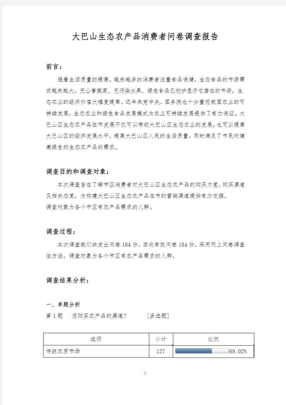 消费者问卷调查报告