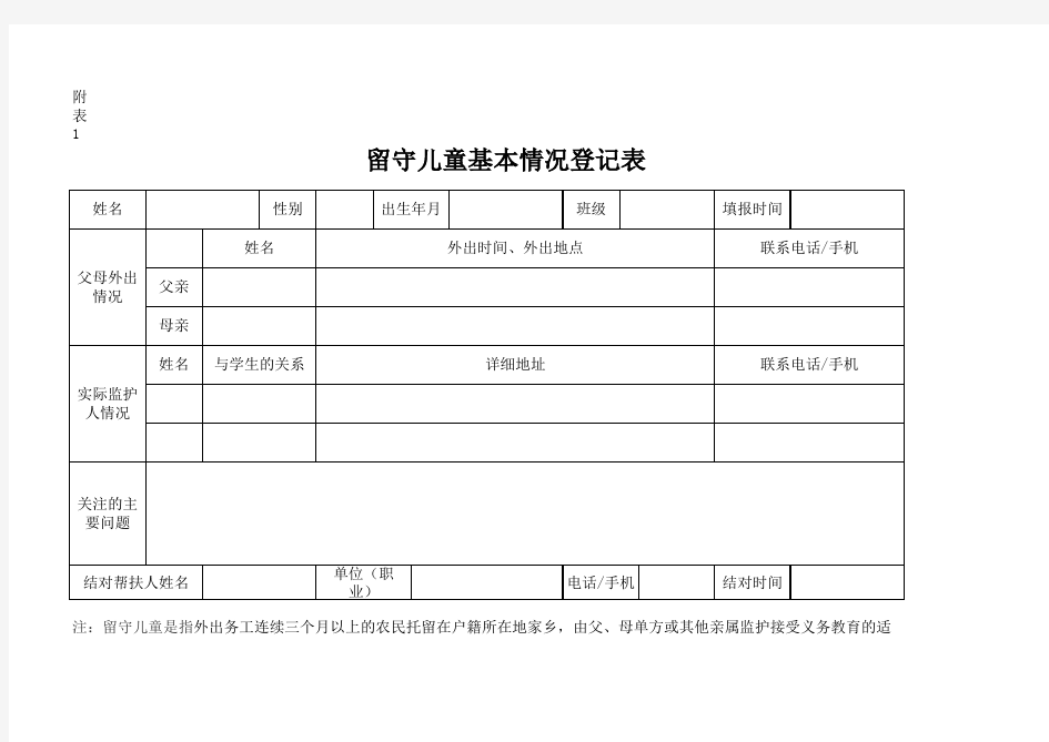 留守儿童基本情况登记表