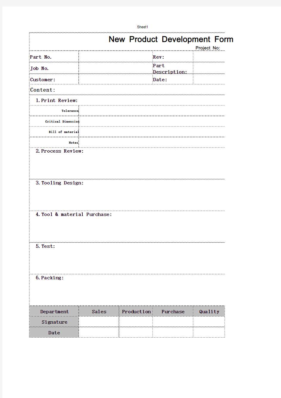 New Product Development Form