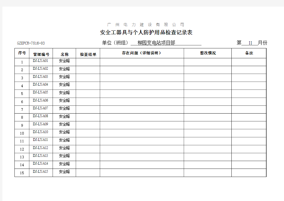 GCEPCR-7516-03安全工器具与个人防护用品检查记录表