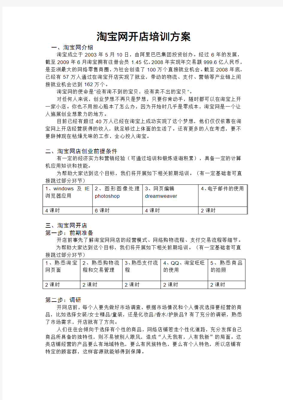 淘宝网开店培训方案