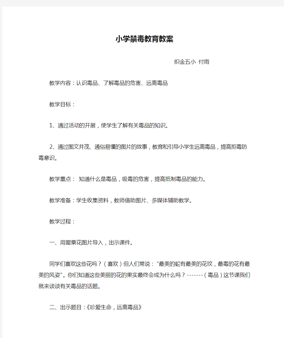 小学禁毒教育教案