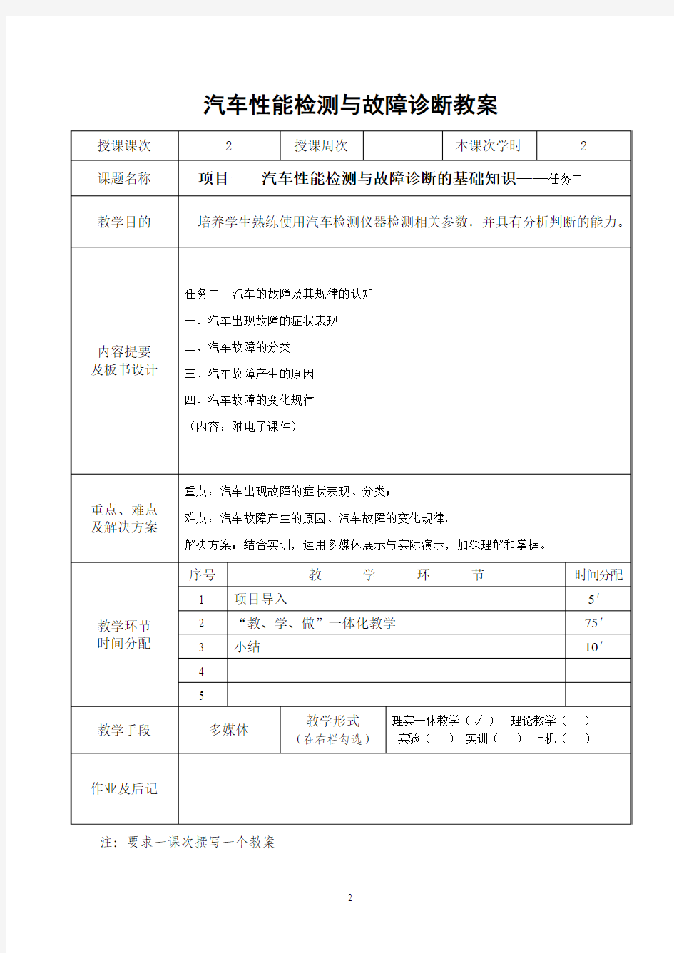 汽车性能检测与故障诊断教案