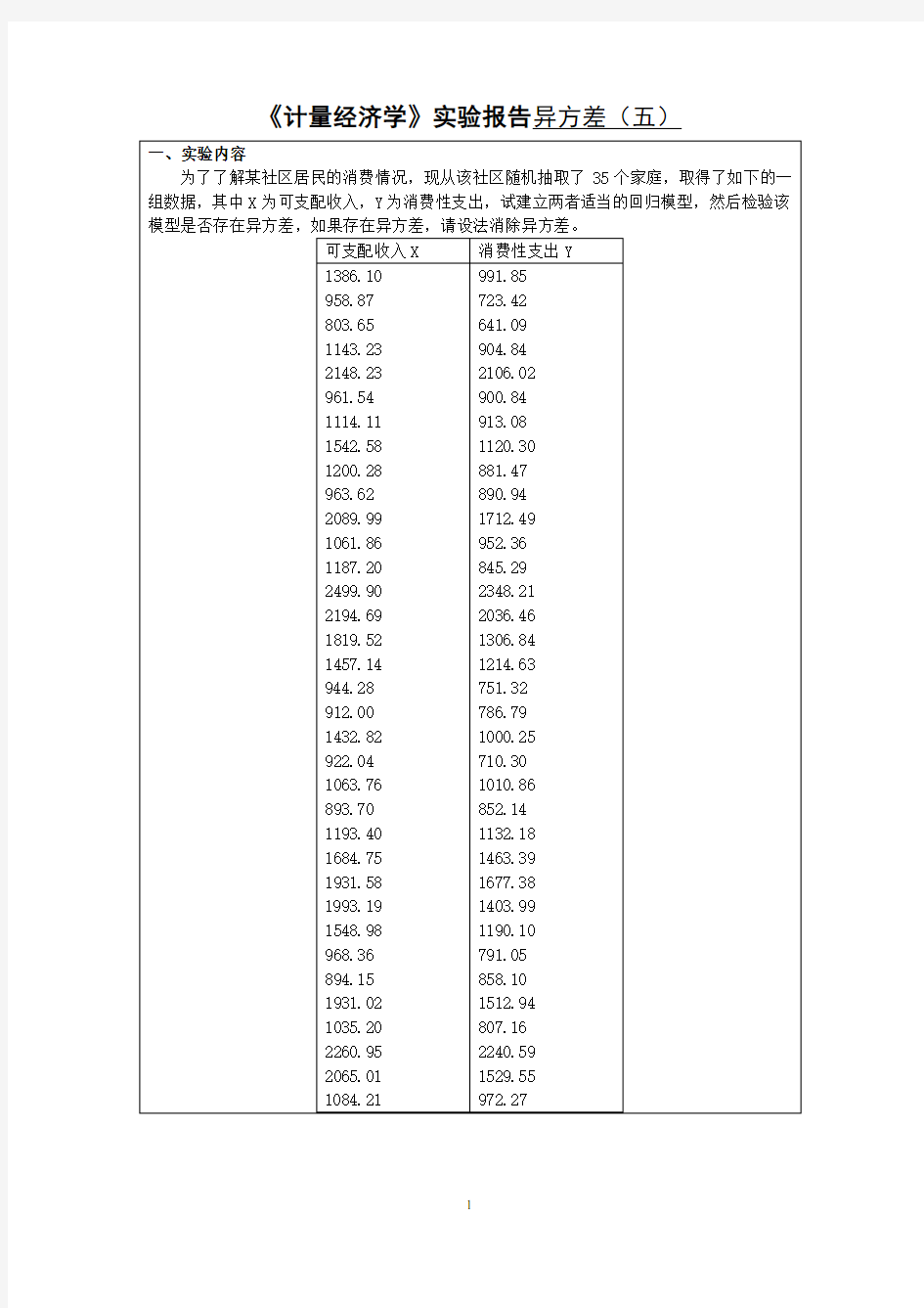 《计量经济学》实验报告异方差