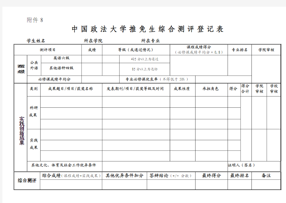 推荐免试研究生综合考核计分方法