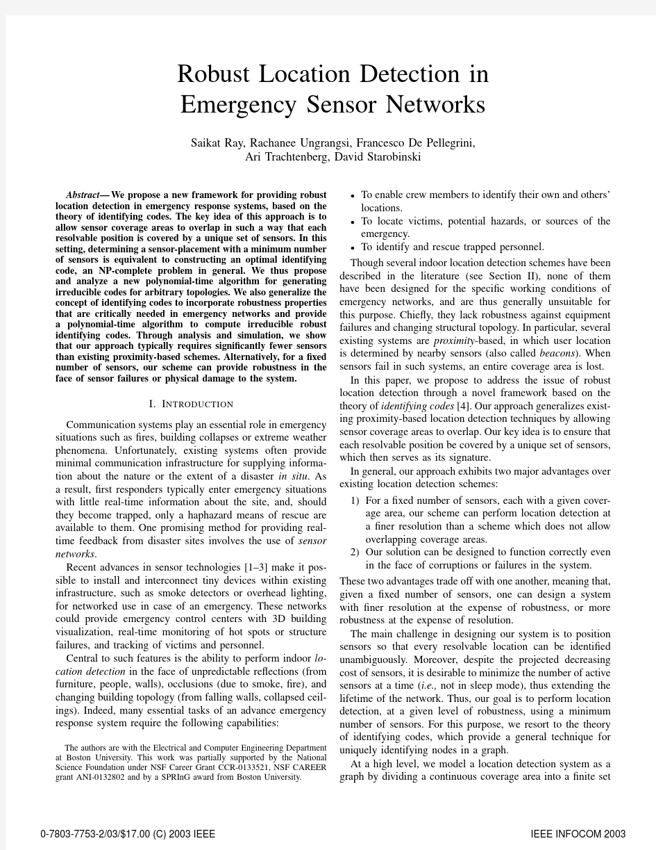 Robust Location Detection in Emergency Sensor Networks