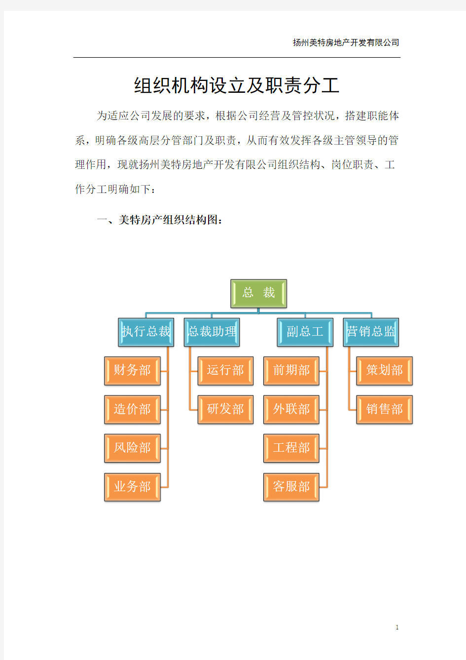 组织机构设立及职责分工