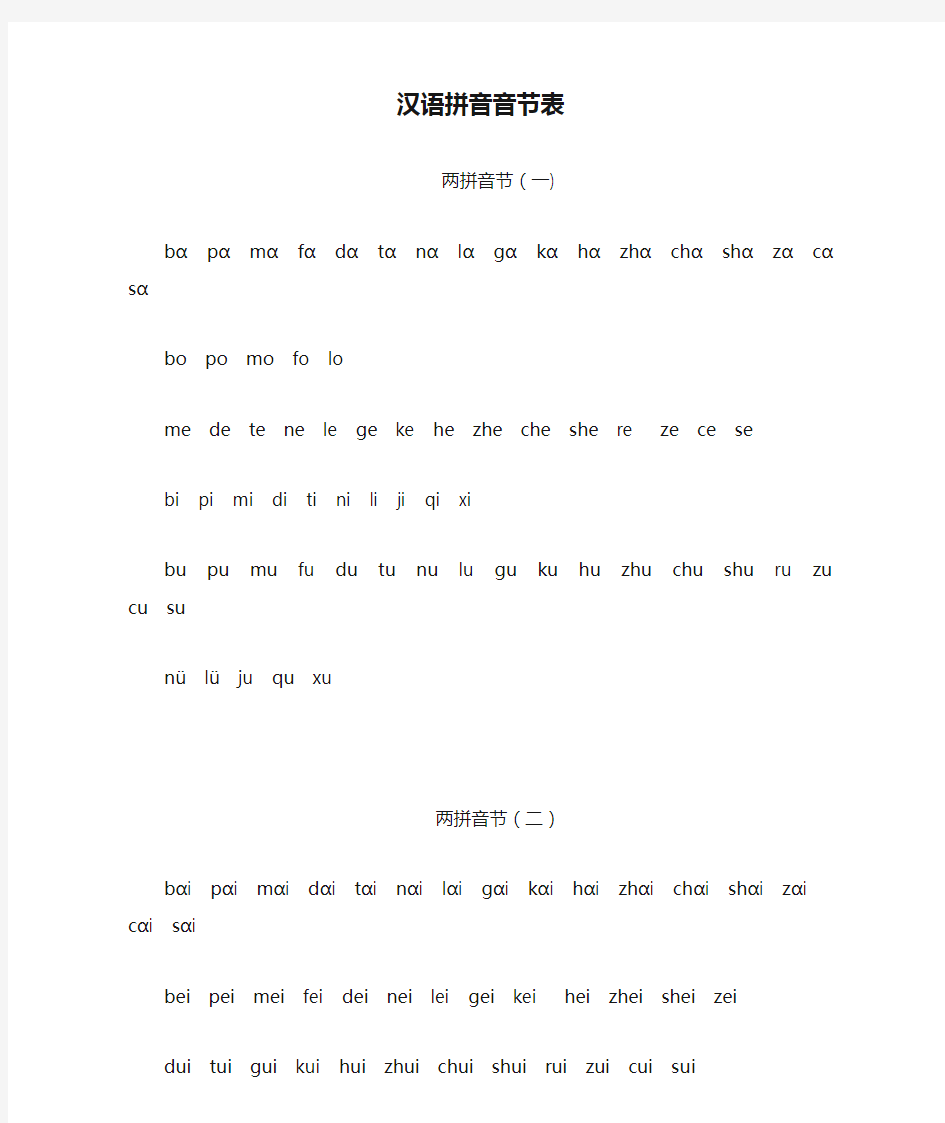 汉语拼音音节表(全)