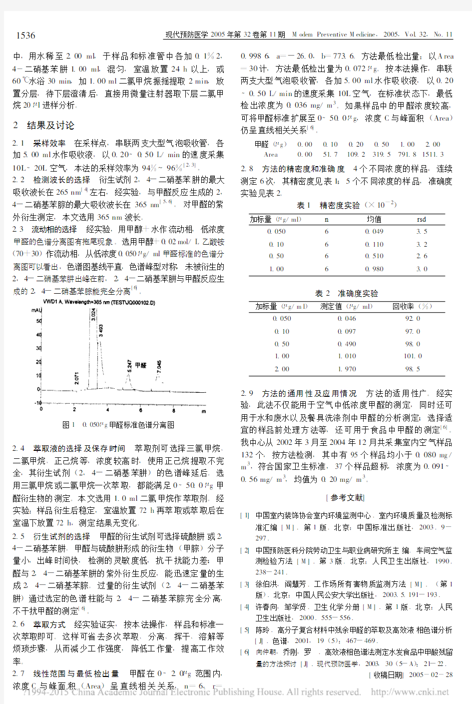 空气中低浓度甲醛的高效液相色谱测定法_向仲朝