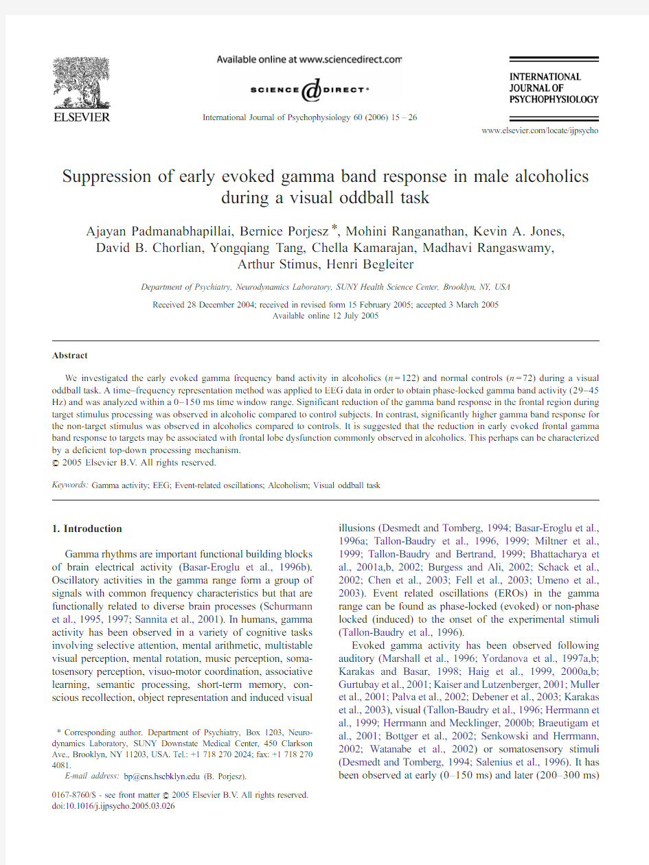 2006-Padmanabhapillai-Suppression of early evoked gamma band response in male alcoholics