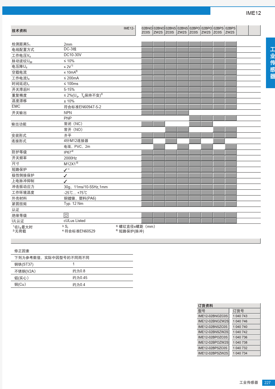 IME12电感式接近开关选型手册(中文版)