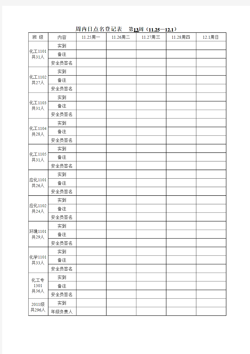 周内日点名登记表