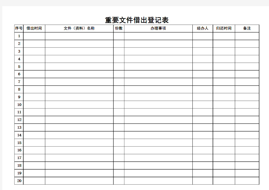 重要文件借出登记表