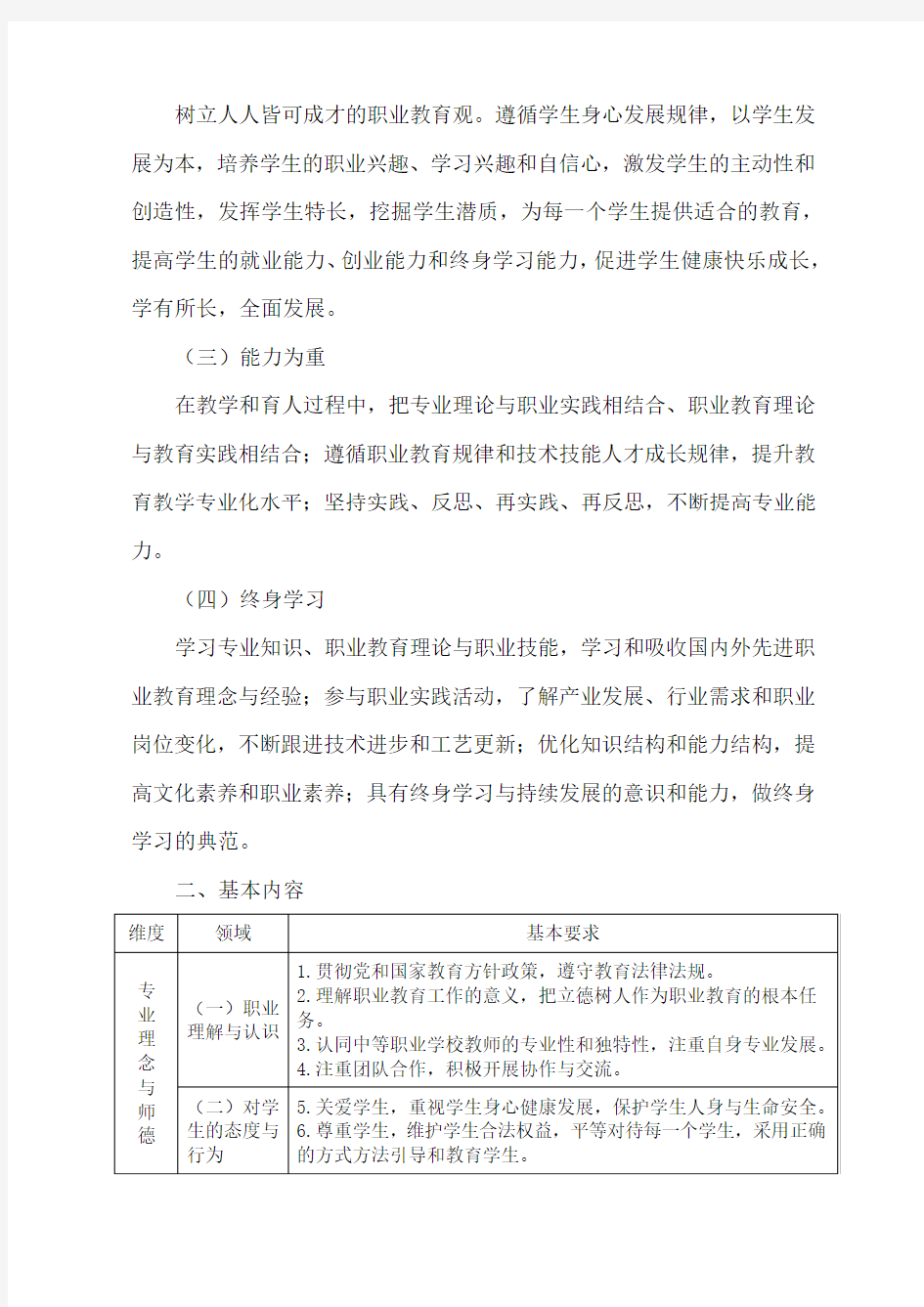 中等职业学校教师专业标准