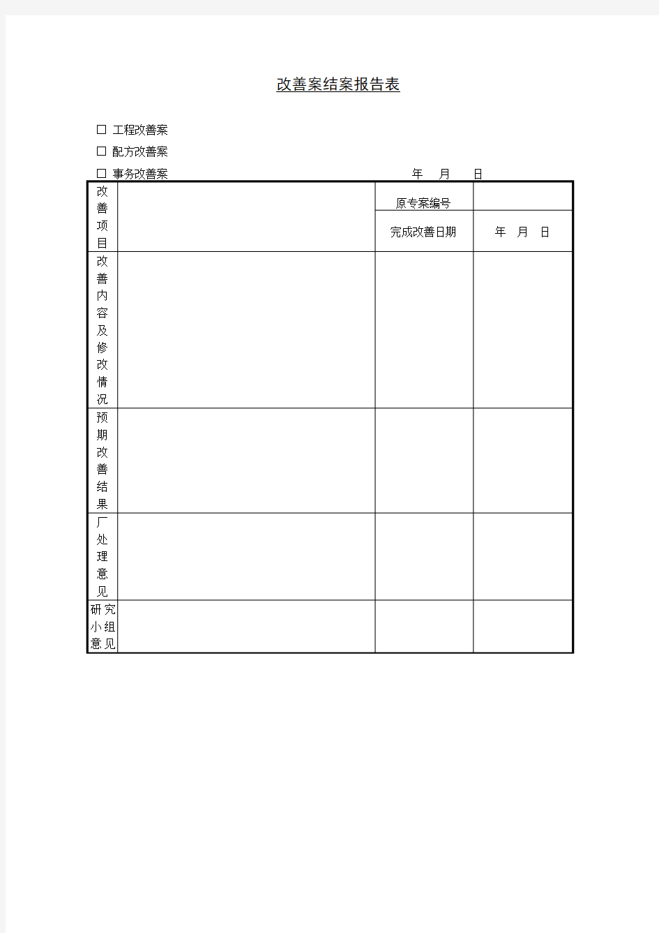 改善案结案报告表范文