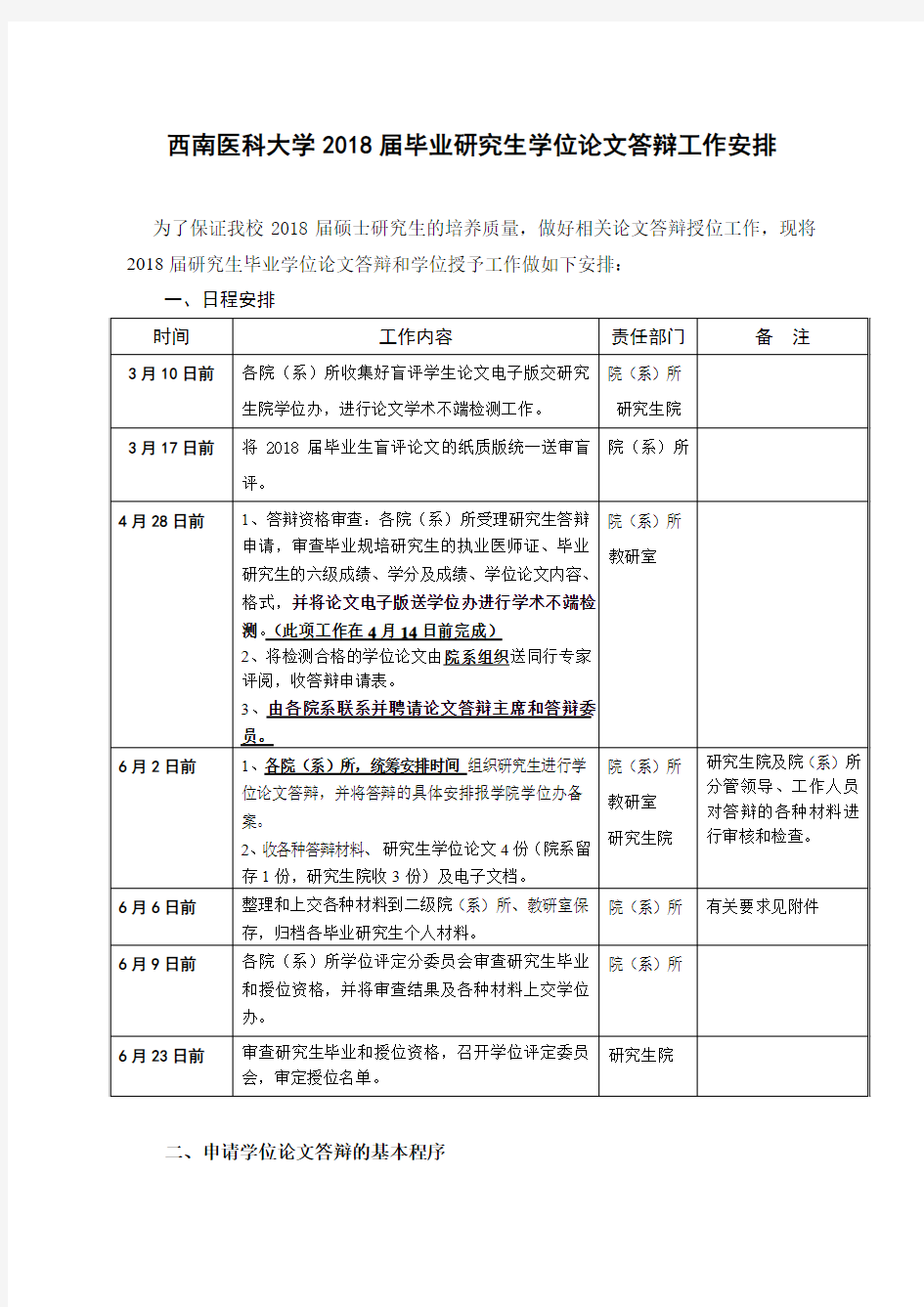 西南医科大学2018届毕业研究生学位论文答辩工作安排