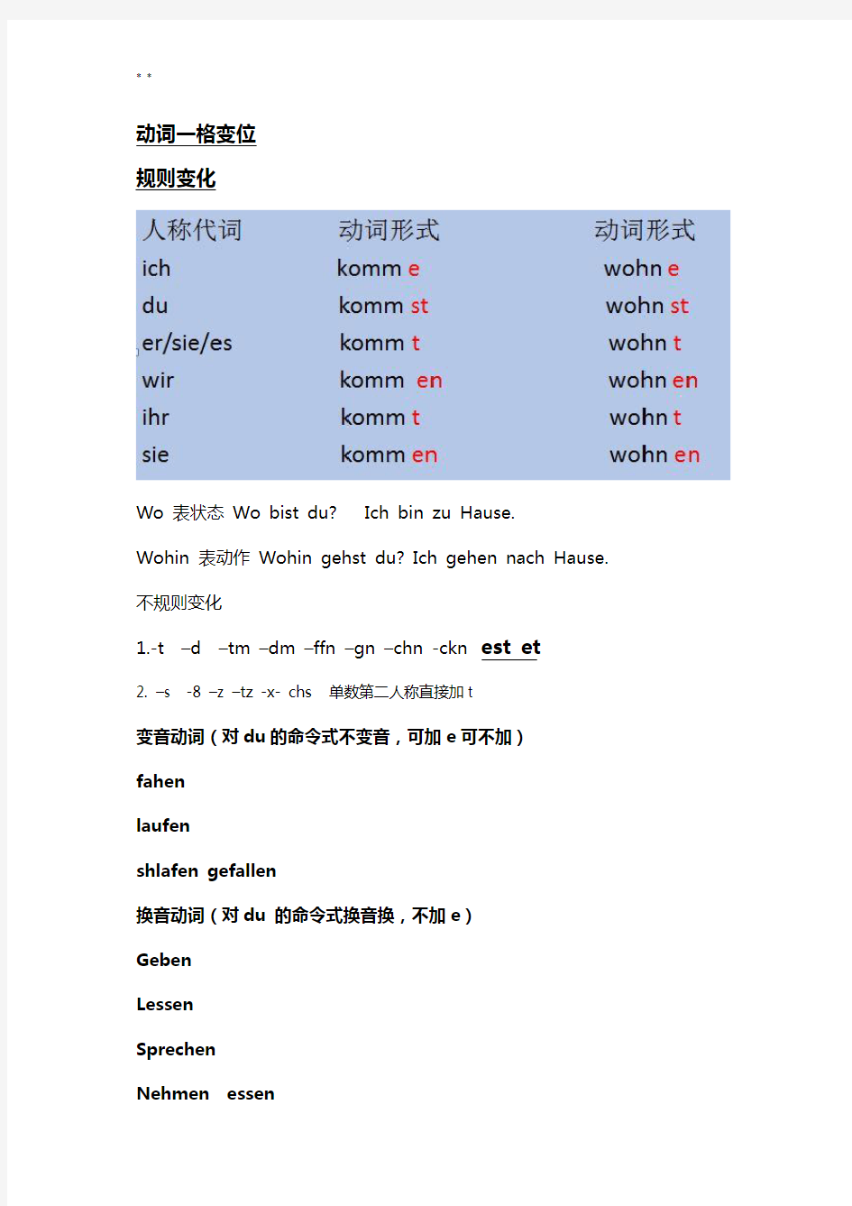 二外德语初学者期末归纳