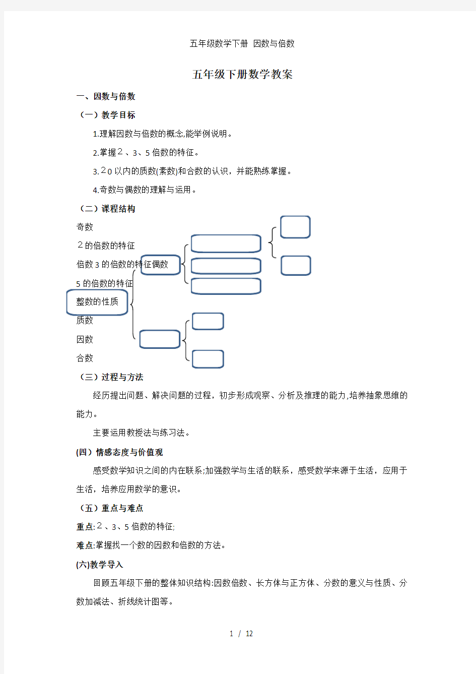 五年级数学下册 因数与倍数