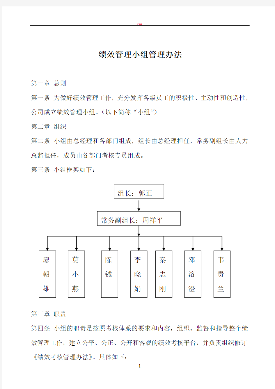 绩效管理小组管理办法