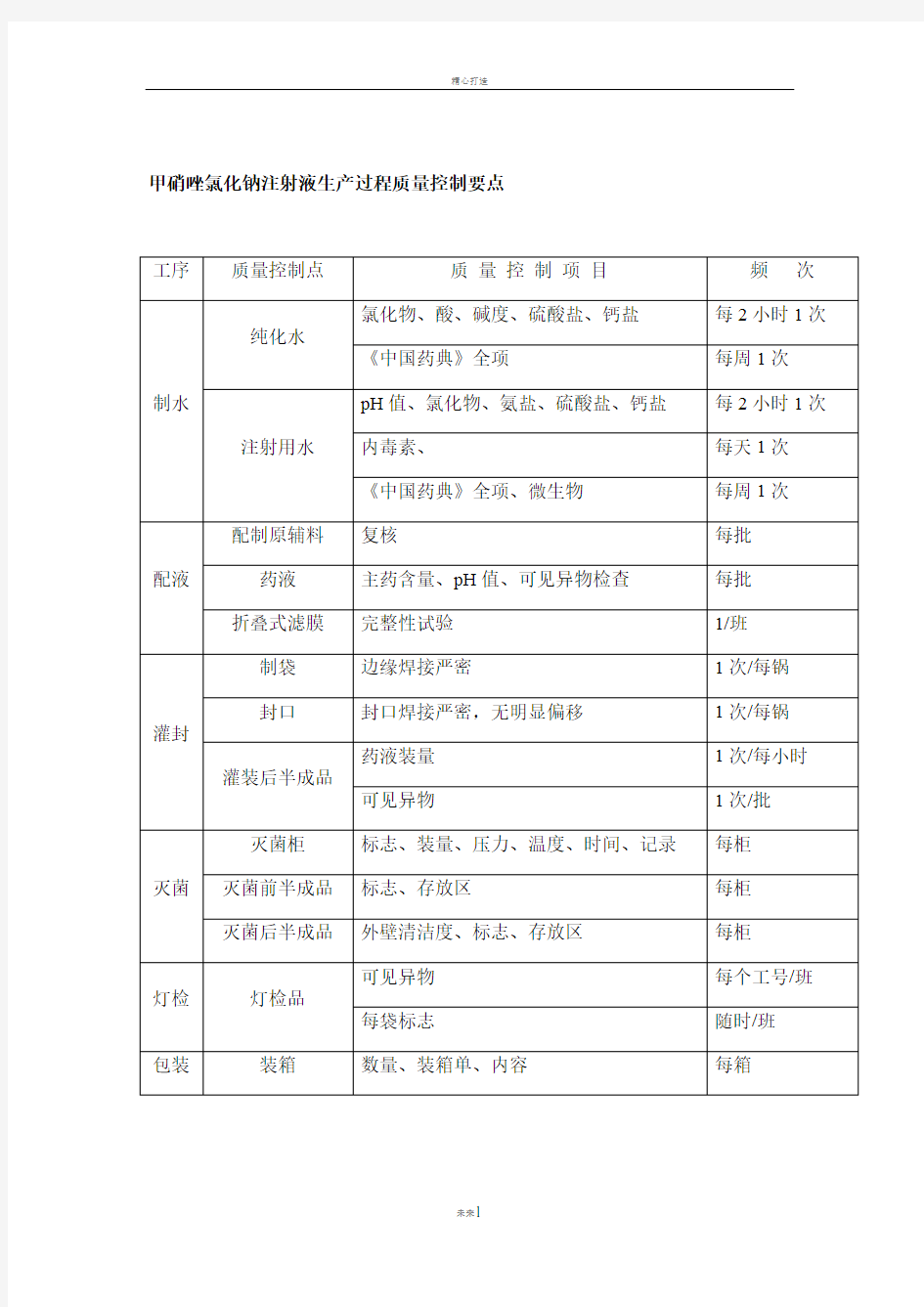 甲硝唑氯化钠注射液生产过程质量控制要点