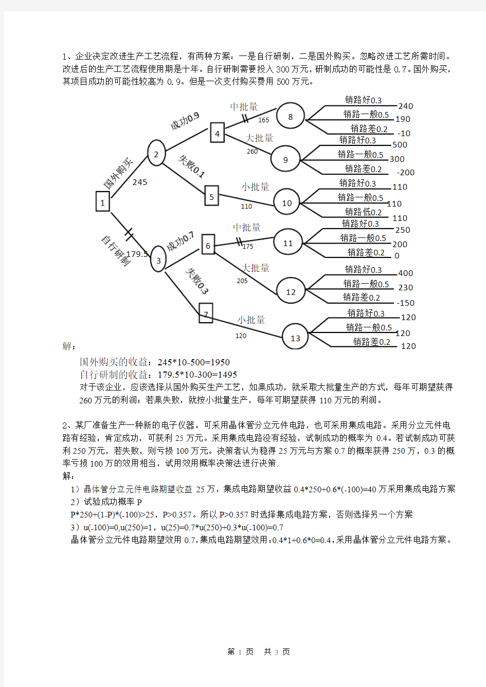 统计预测与决策分析考试复习题