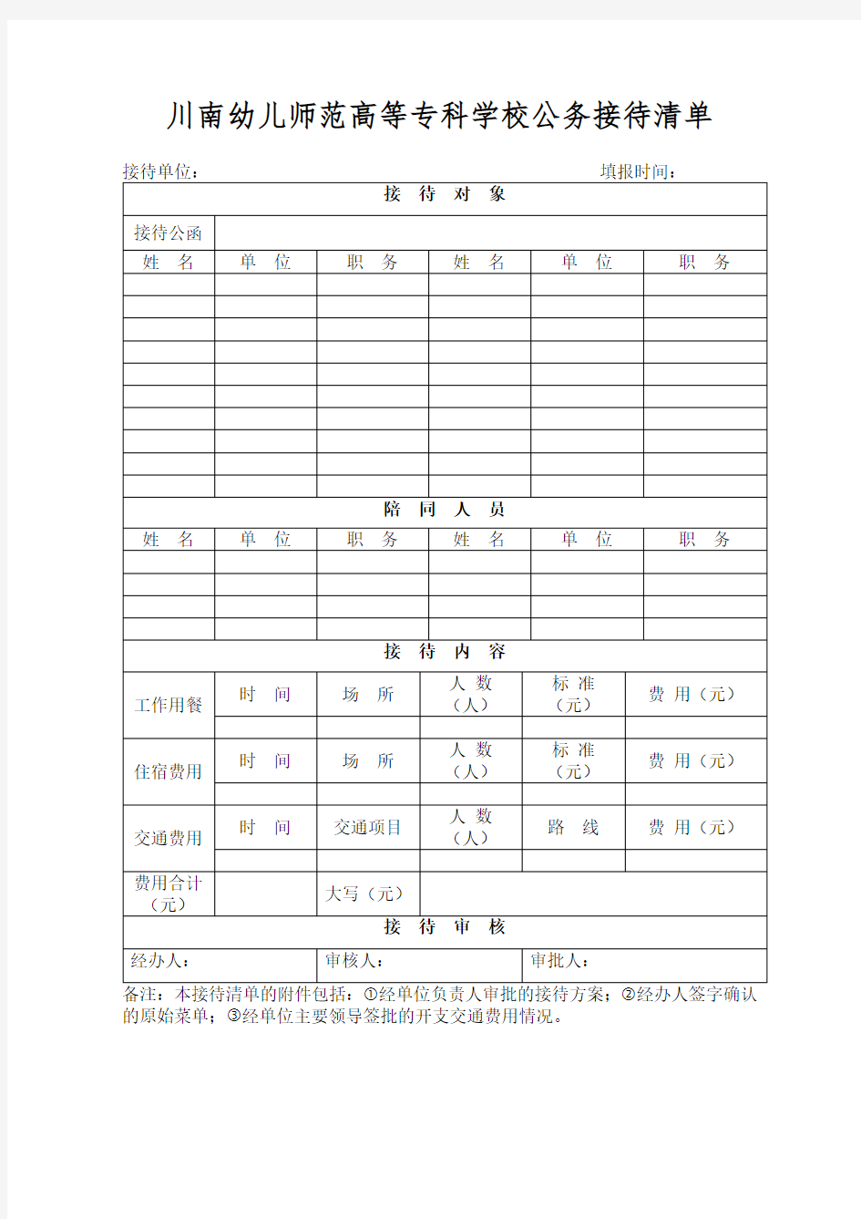 XX学校公务接待清单【模板】