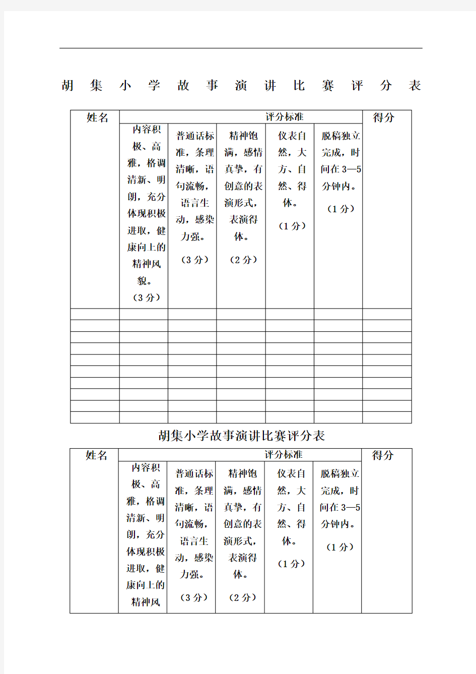 讲故事比赛评分表