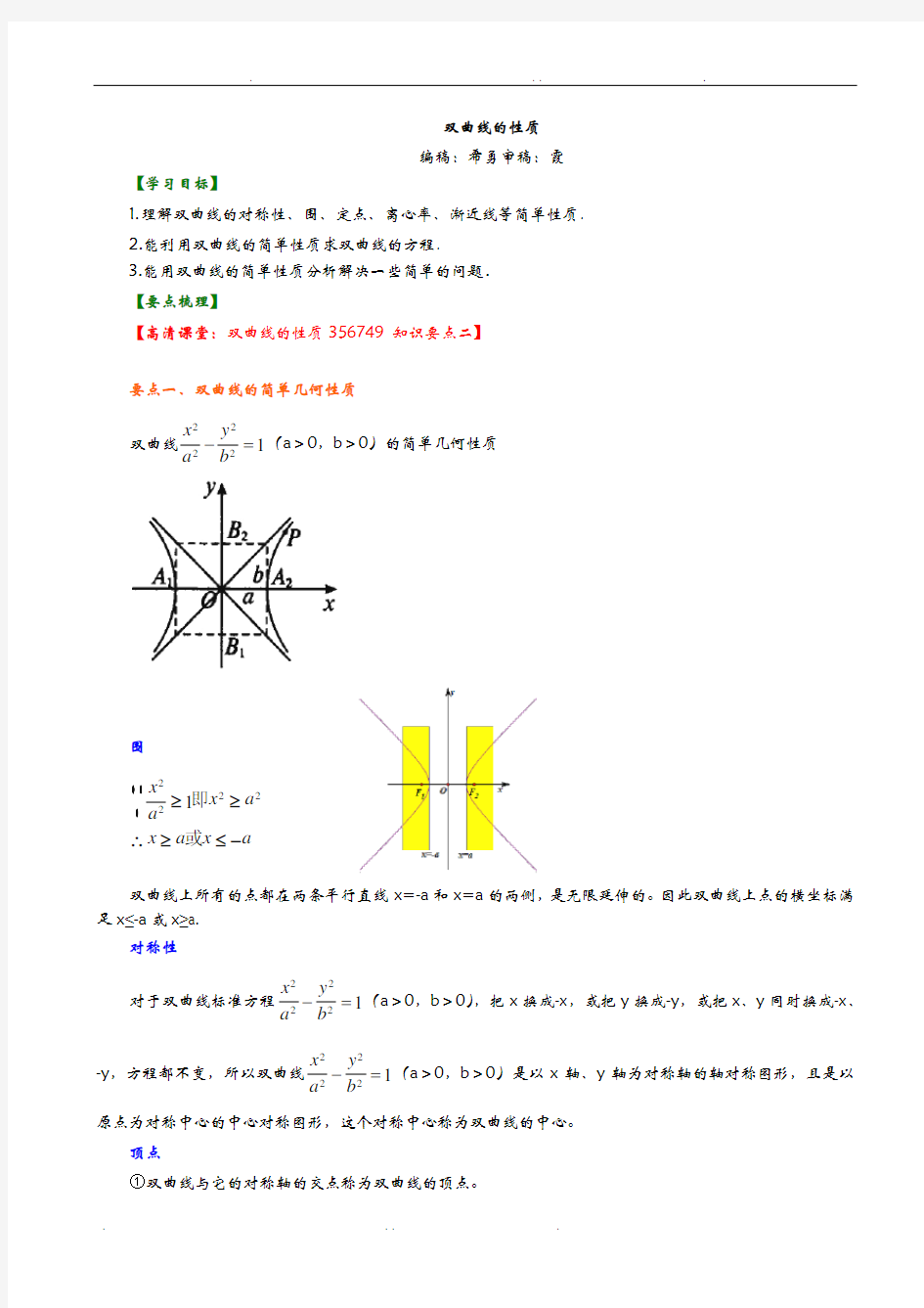 双曲线的性质A知识讲解