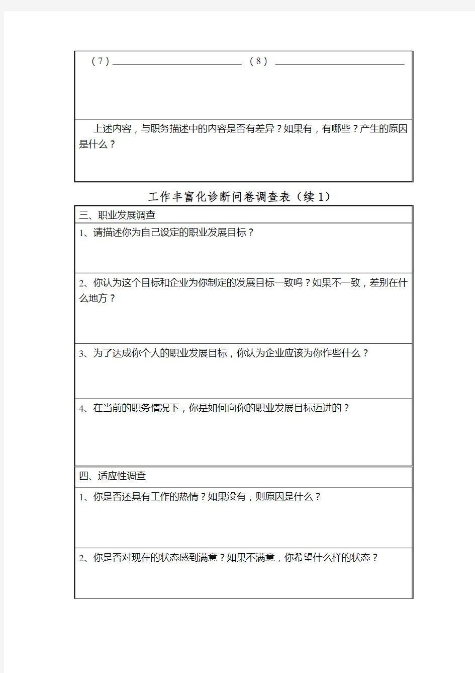 人力资源调查问卷表格