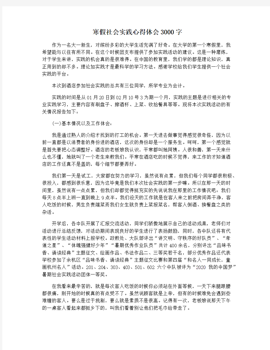 寒假社会实践心得体会3000字