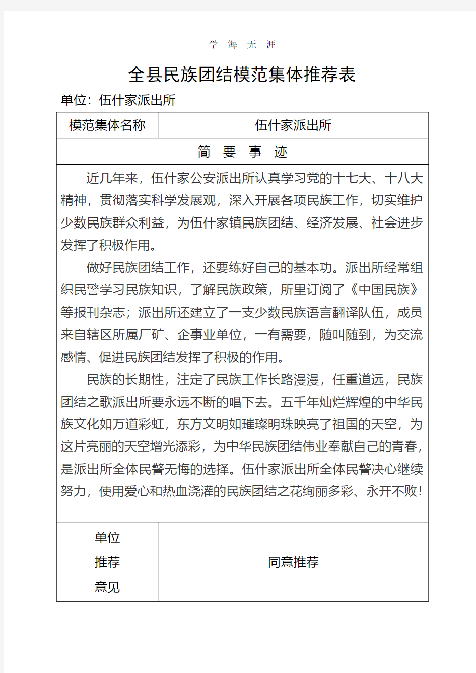 2020年整理民族团结进步先进单位事迹材料.pdf