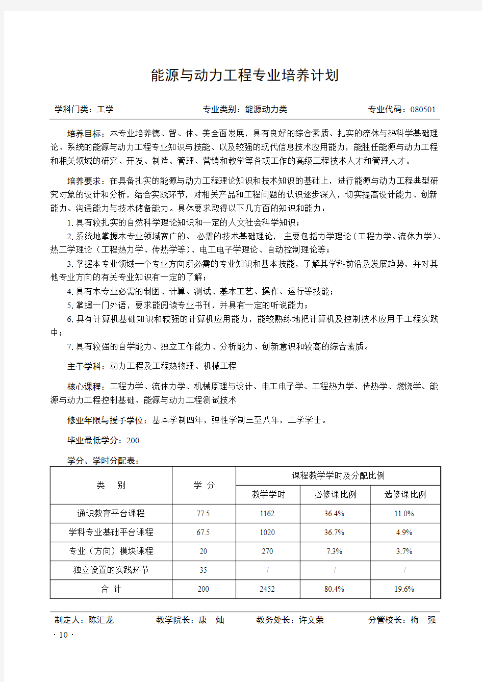 能源与动力工程专业培养计划