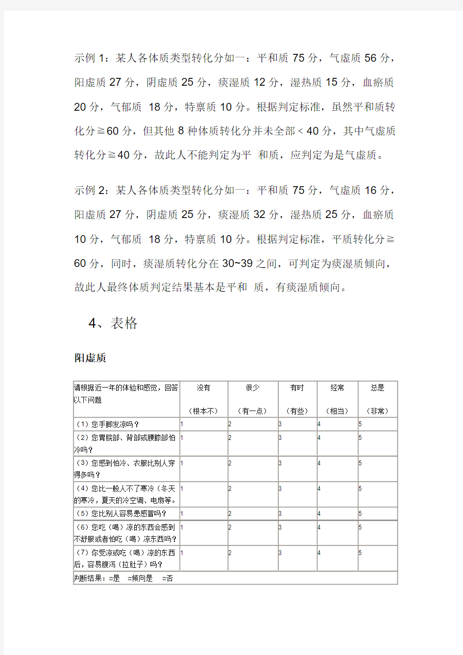 (完整word版)中医体质分类与判定自测表(中华中医药学会标准)