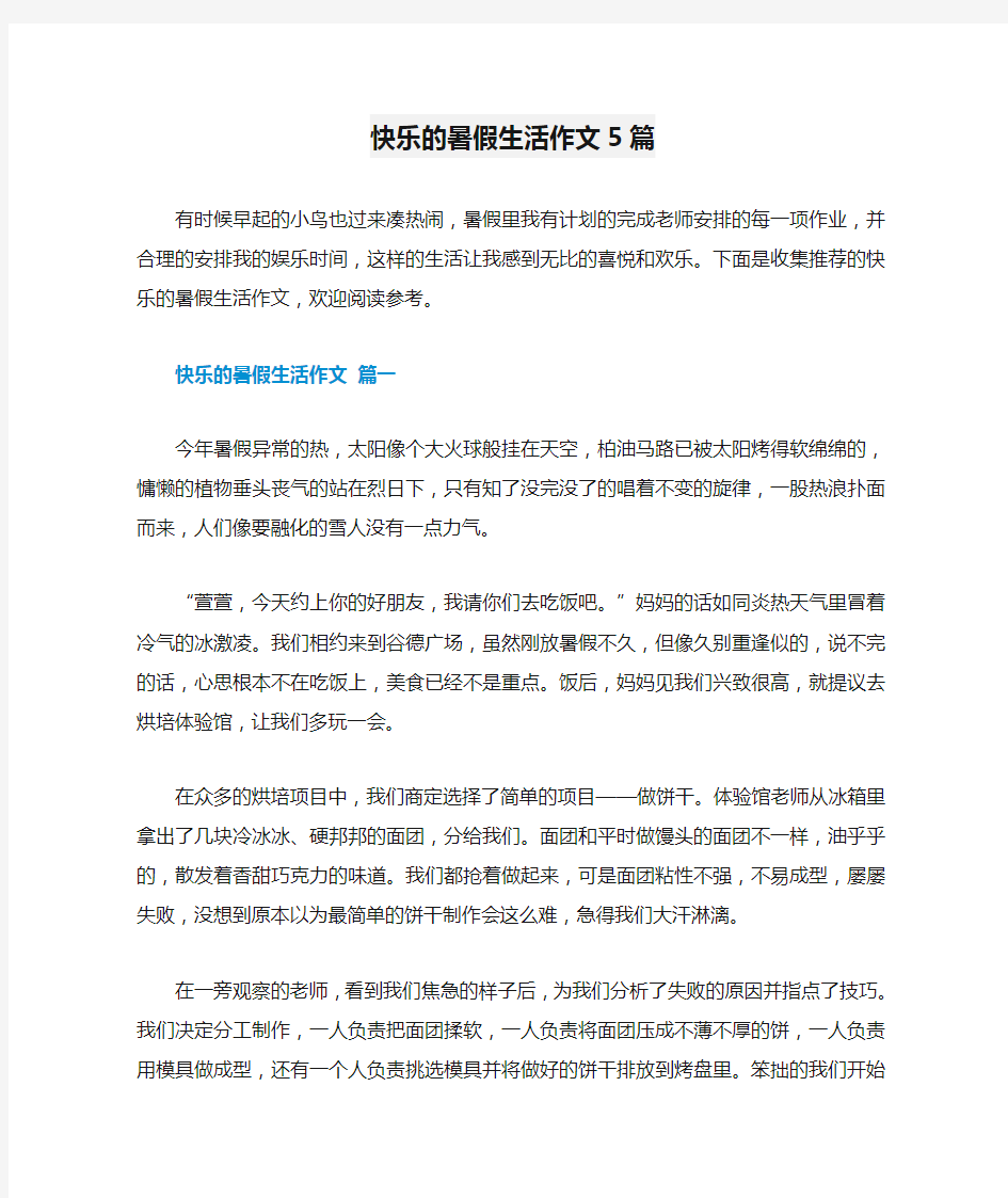 快乐的暑假生活作文5篇