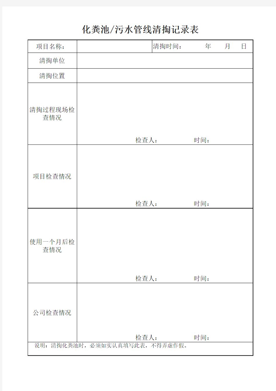 化粪池清掏记录表