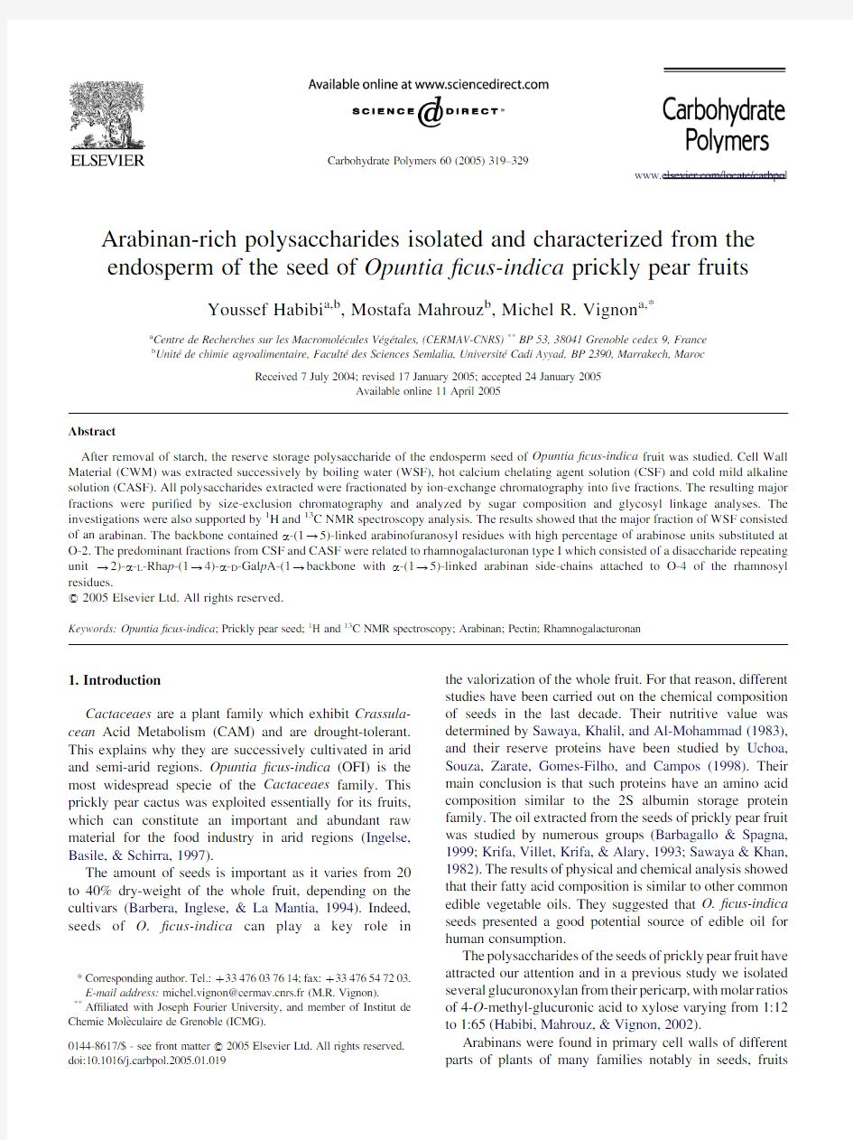 Abrabinan-rich polysaccharides isolated and characterized from the endsperm of the seed of prickly p