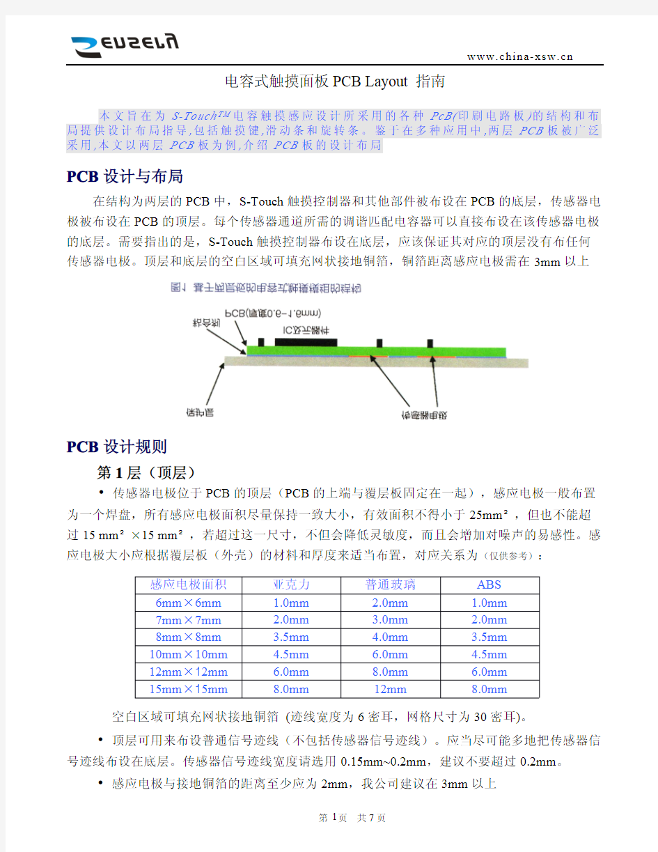 电容式触摸感应面板PCB Layout指南